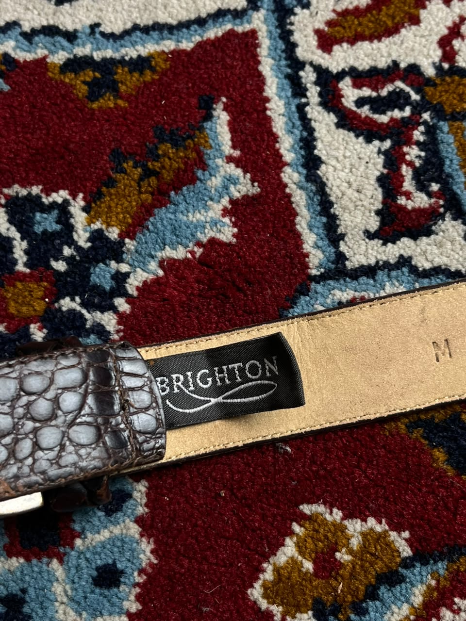Brighton Croc Embossed Brown Leather Belt Silver Engraved Buckle