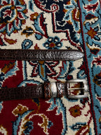 Brighton Croc Embossed Brown Leather Belt Silver Engraved Buckle