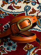 Dockers Cognac Leather Skinny Belt Stamped Logo Brass Buckle