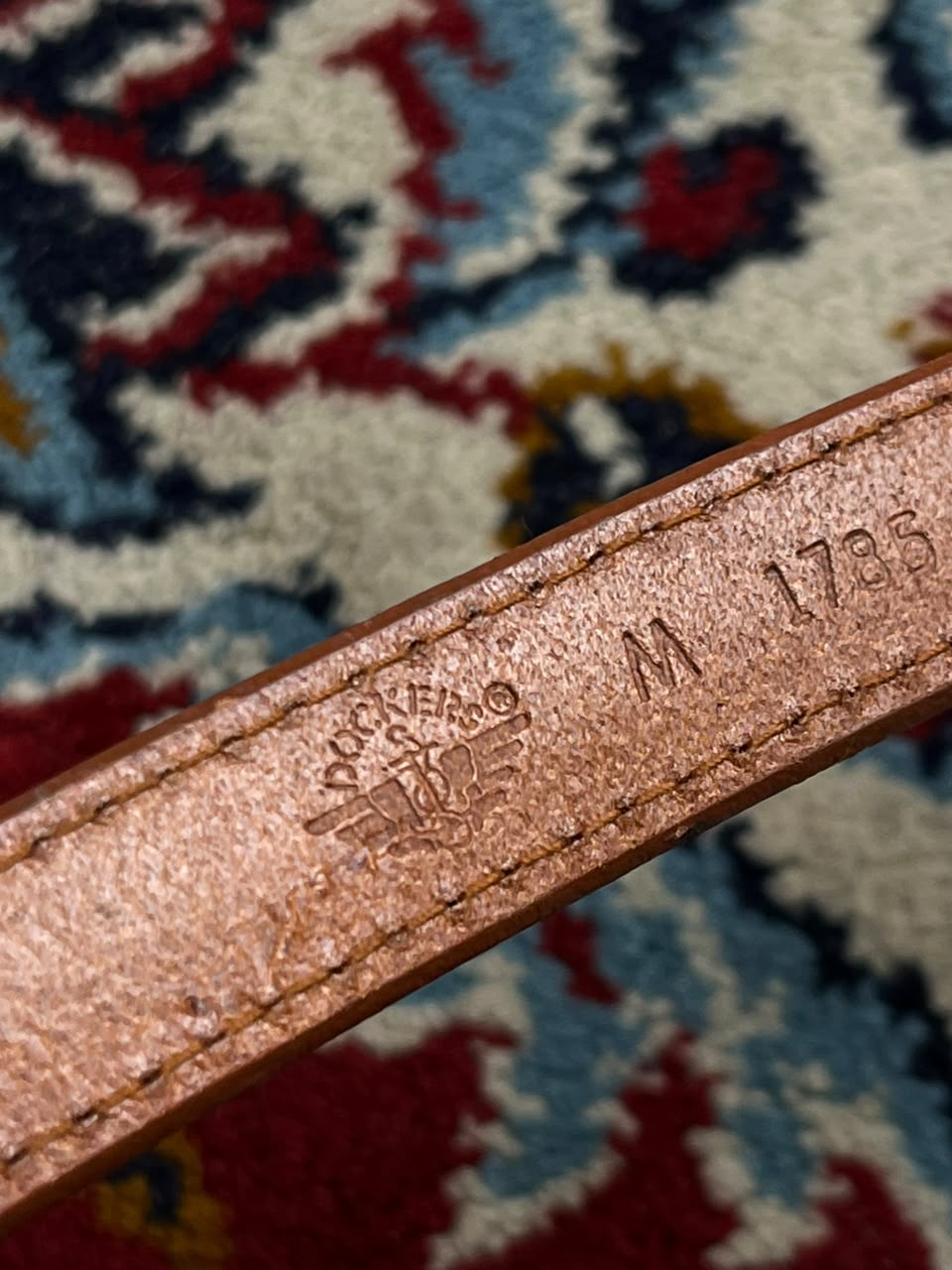 Dockers Cognac Leather Skinny Belt Stamped Logo Brass Buckle