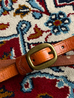 Dockers Cognac Leather Skinny Belt Stamped Logo Brass Buckle