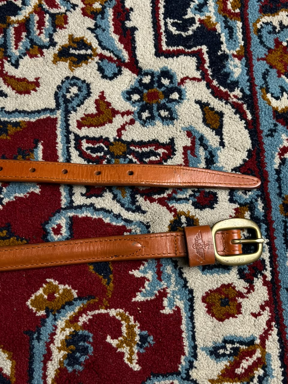 Dockers Cognac Leather Skinny Belt Stamped Logo Brass Buckle