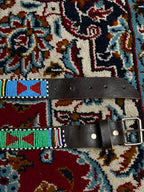 Beaded Leather Belt African Southwestern Tribal Geometric Silver Buckle