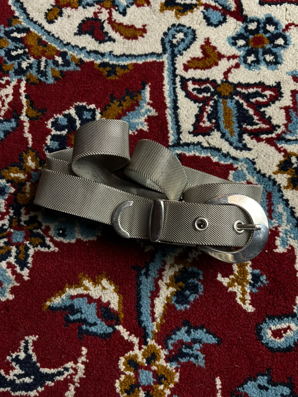 Vintage Silver Metal Mesh Belt Grommet Eyelets Oval Buckle