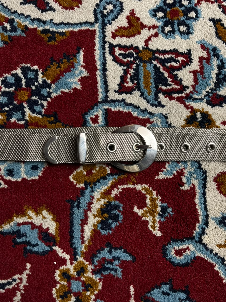 Vintage Silver Metal Mesh Belt Grommet Eyelets Oval Buckle