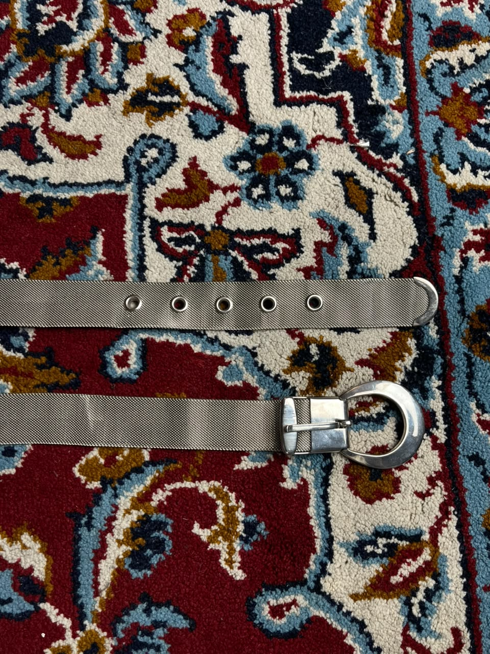 Vintage Silver Metal Mesh Belt Grommet Eyelets Oval Buckle