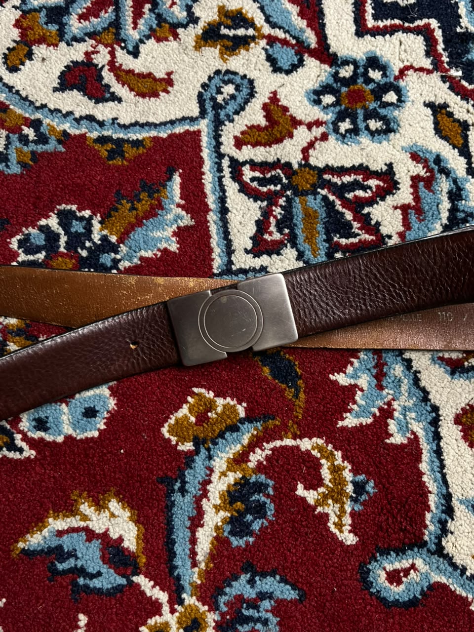 Dark Brown Leather Belt Brushed Silver Plate Buckle Made In Italy