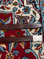 Dark Brown Leather Belt Brushed Silver Plate Buckle Made In Italy