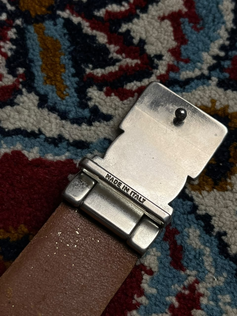 Dark Brown Leather Belt Brushed Silver Plate Buckle Made In Italy