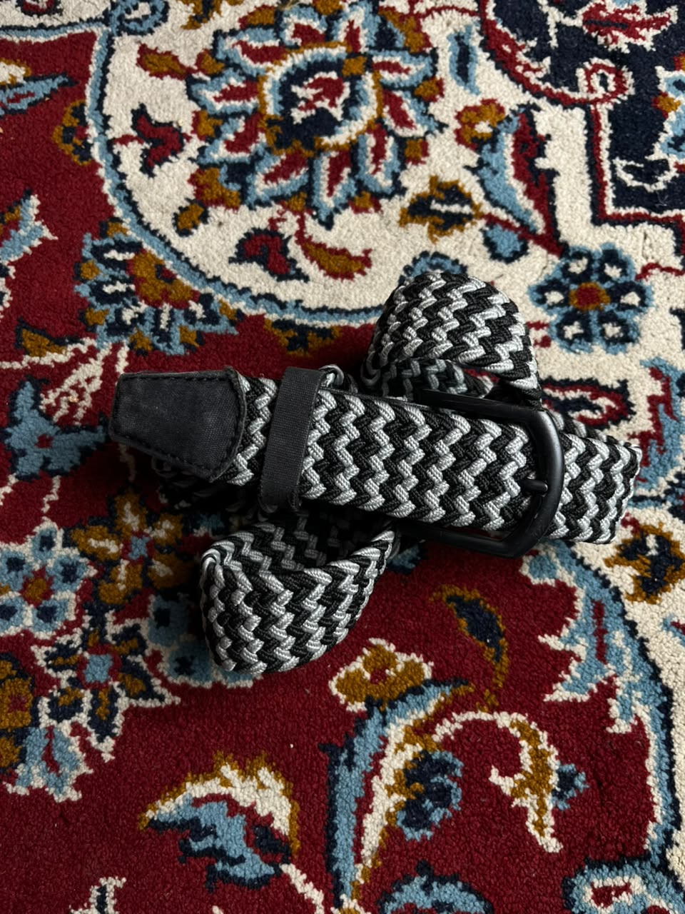 CUATER By TravisMathew Woven Stretch Braided Belt Black Grey Pattern