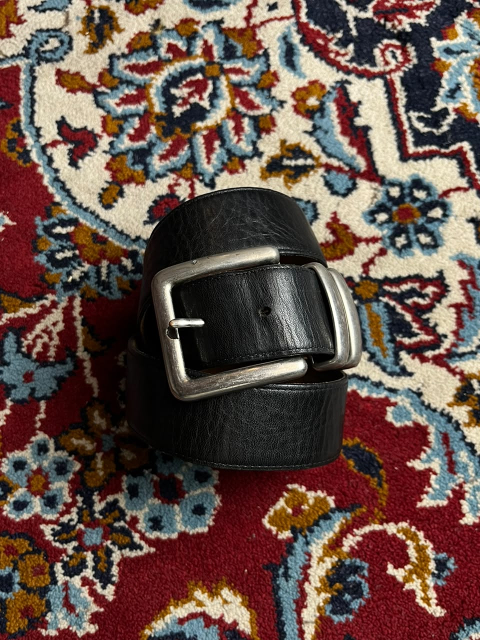 The Ritz Black Leather Belt Silver Buckle Double Loop Tip Made In Uruguay