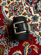 The Ritz Black Leather Belt Silver Buckle Double Loop Tip Made In Uruguay