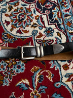 The Ritz Black Leather Belt Silver Buckle Double Loop Tip Made In Uruguay