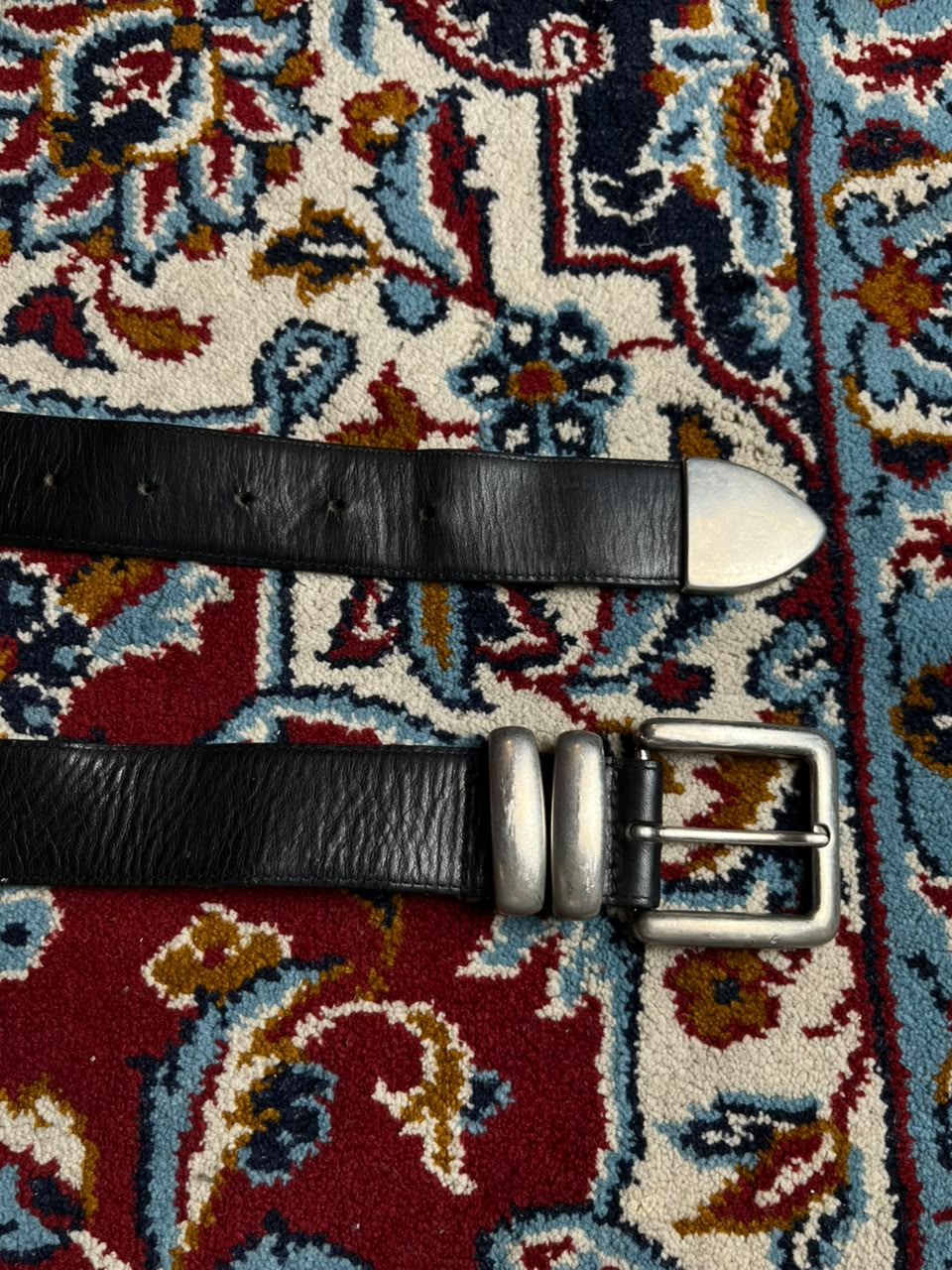 The Ritz Black Leather Belt Silver Buckle Double Loop Tip Made In Uruguay