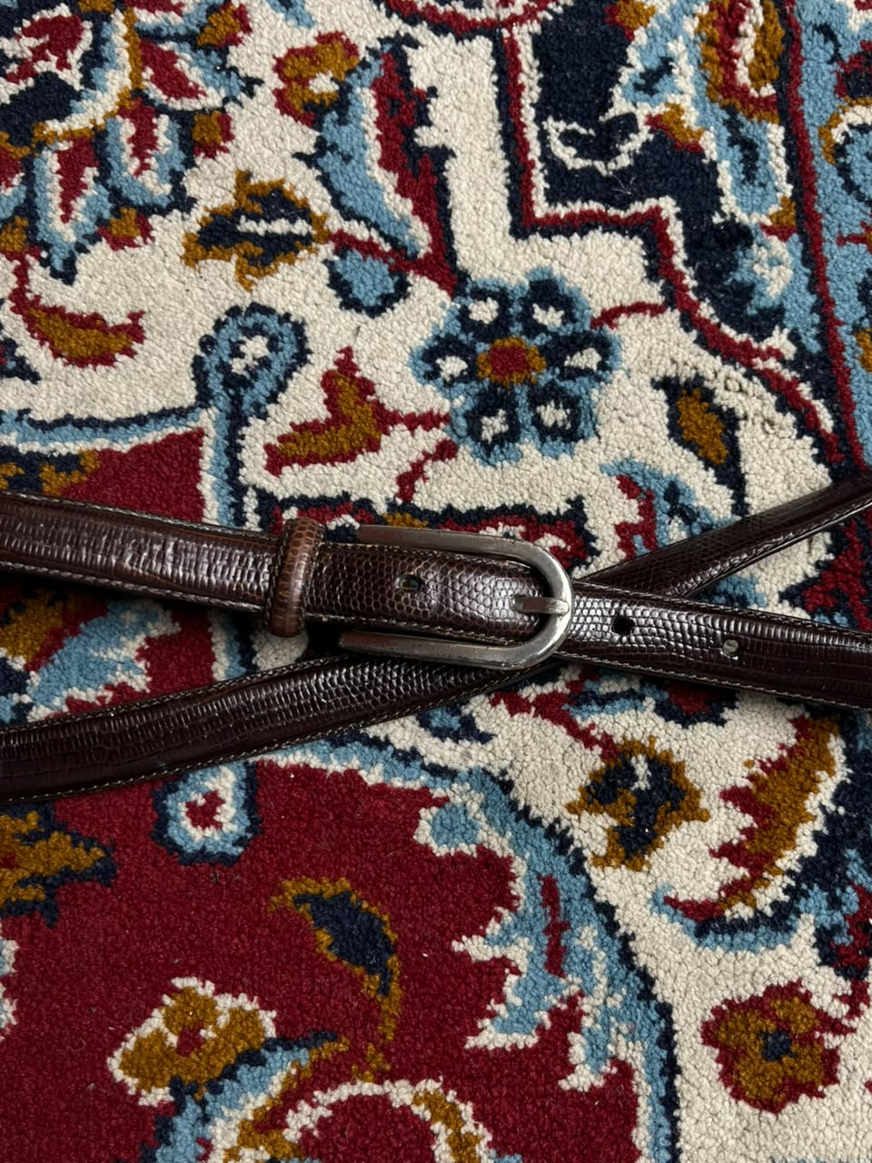 Lauren Ralph Lauren Brown Lizard Embossed Leather Belt Metal Logo Plaque Silver Buckle