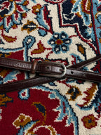 Lauren Ralph Lauren Brown Lizard Embossed Leather Belt Metal Logo Plaque Silver Buckle