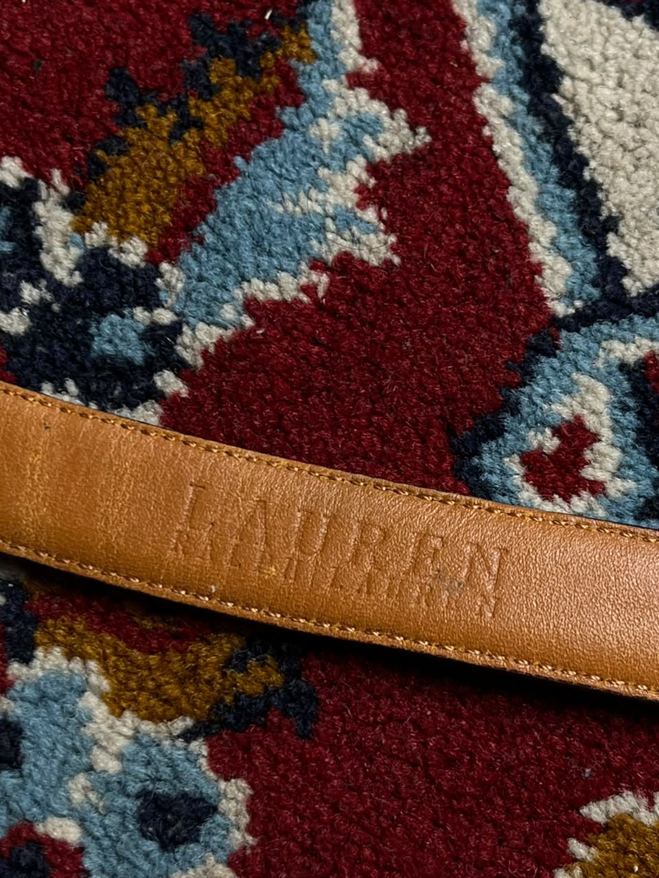 Lauren Ralph Lauren Brown Lizard Embossed Leather Belt Metal Logo Plaque Silver Buckle