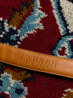 Lauren Ralph Lauren Brown Lizard Embossed Leather Belt Metal Logo Plaque Silver Buckle