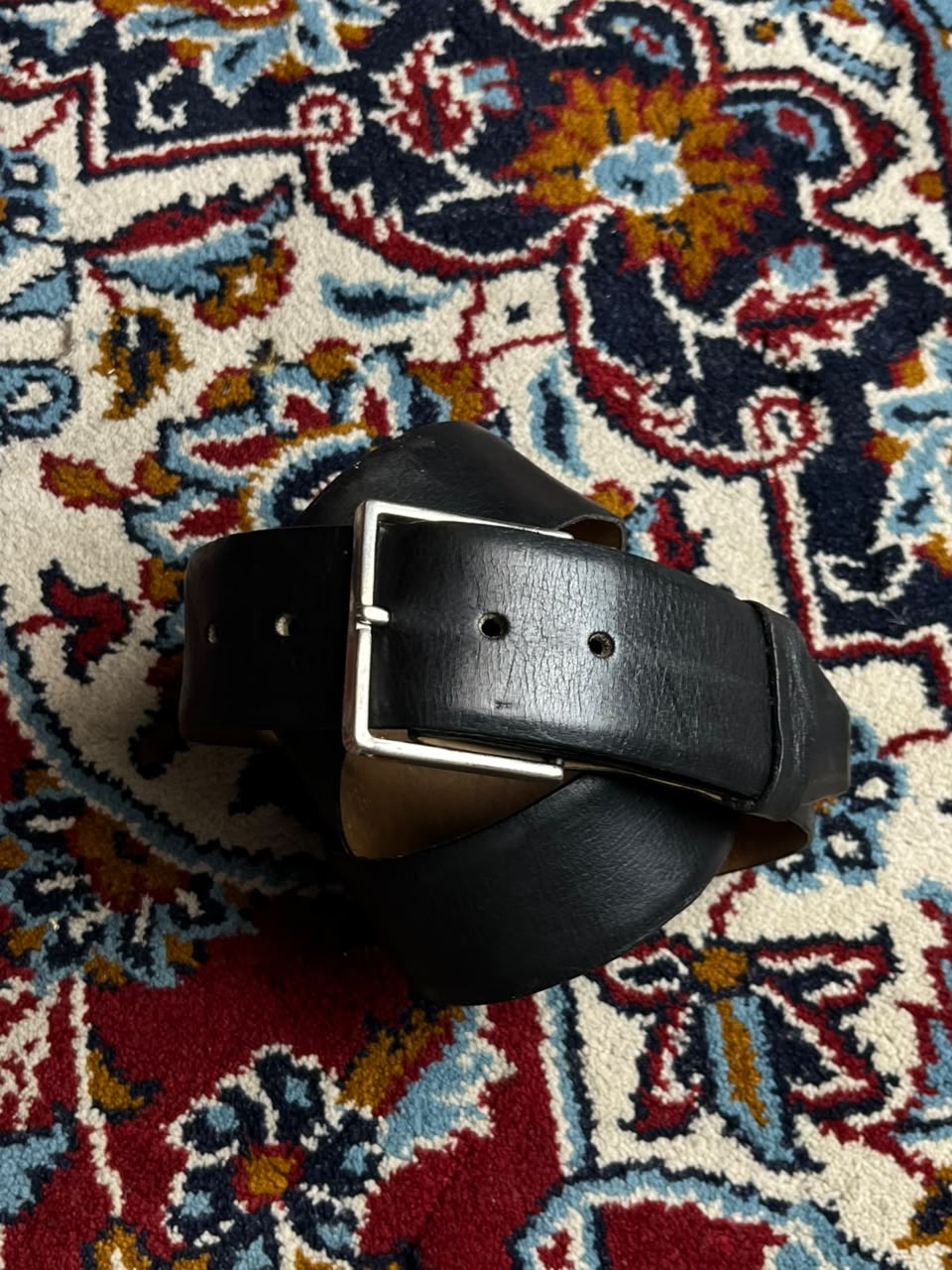 Paris Genuine Leather Black Cowhide Belt Silver Rectangular Buckle