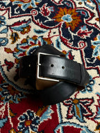 Paris Genuine Leather Black Cowhide Belt Silver Rectangular Buckle