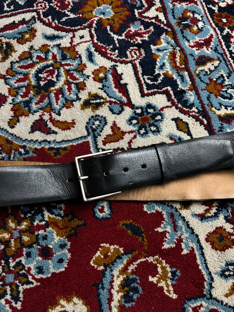 Paris Genuine Leather Black Cowhide Belt Silver Rectangular Buckle