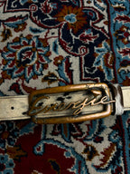 Energjie Vintage Calf Hair Leather Belt Brass Logo Buckle Made In Italy