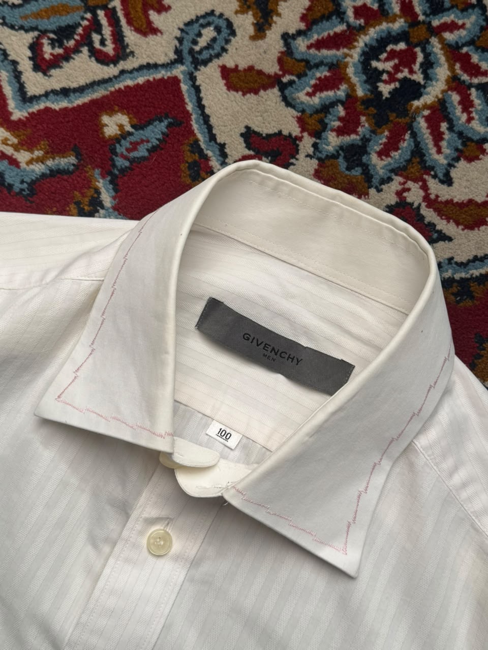 Givenchy Vintage Embroidered Collar Striped Button Down Shirt - M