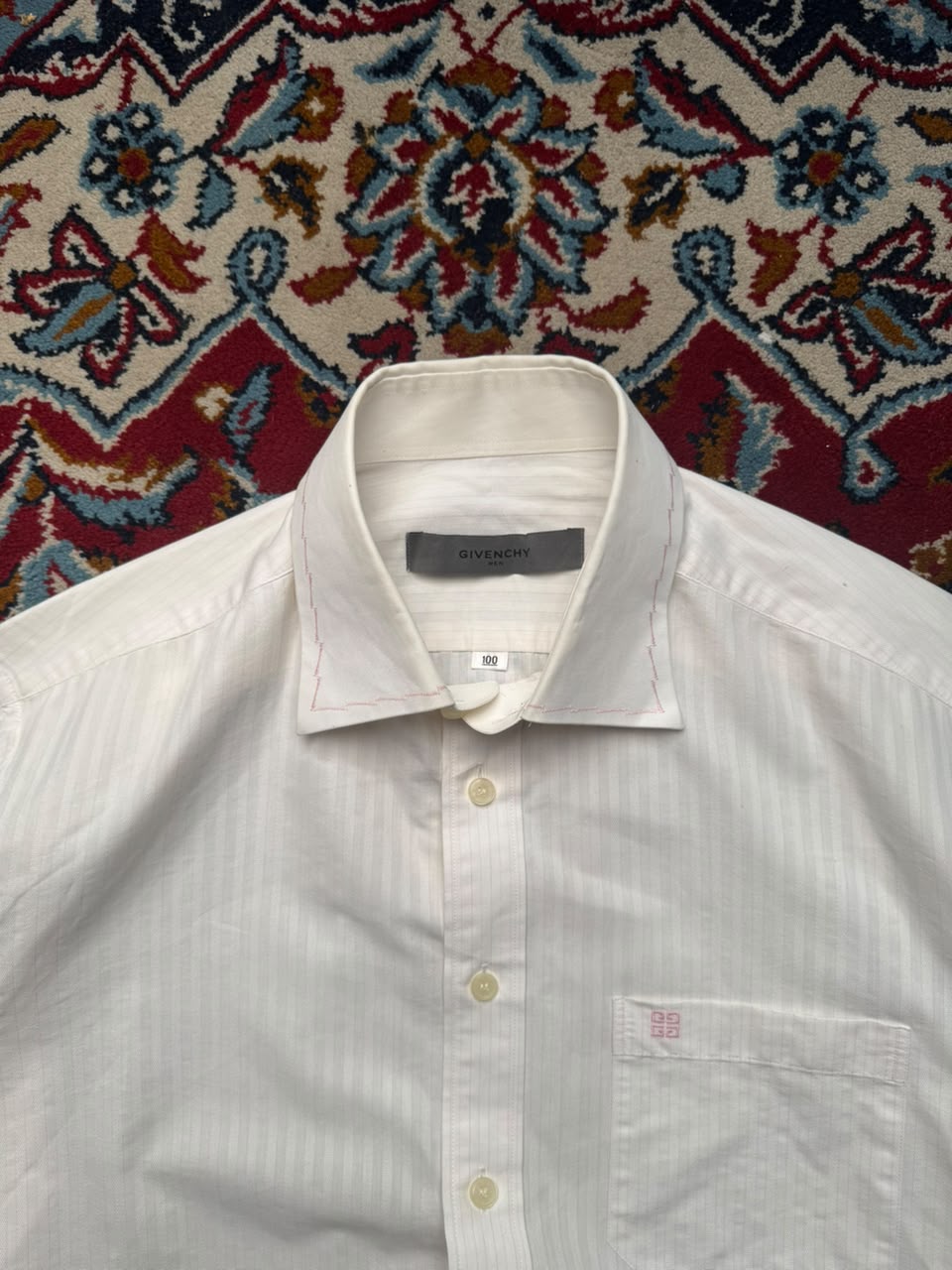 Givenchy Vintage Embroidered Collar Striped Button Down Shirt - M