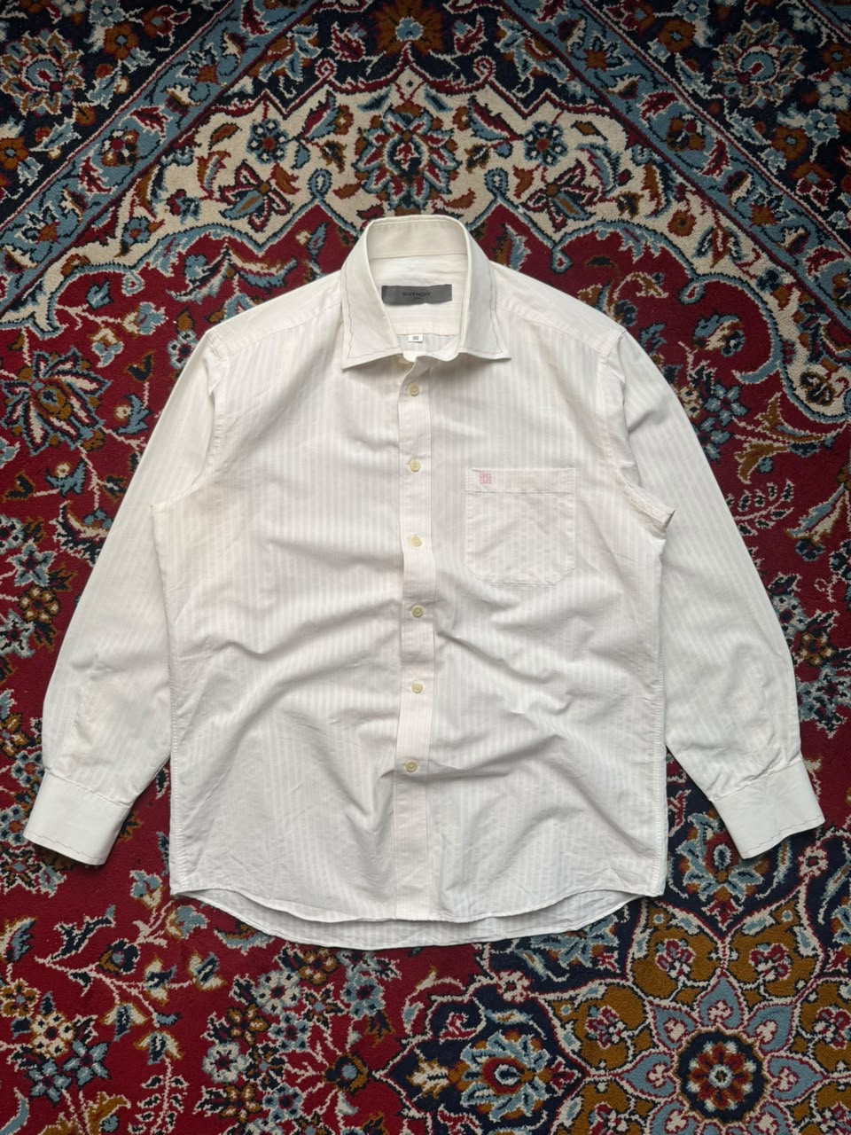 Givenchy Vintage Embroidered Collar Striped Button Down Shirt - M