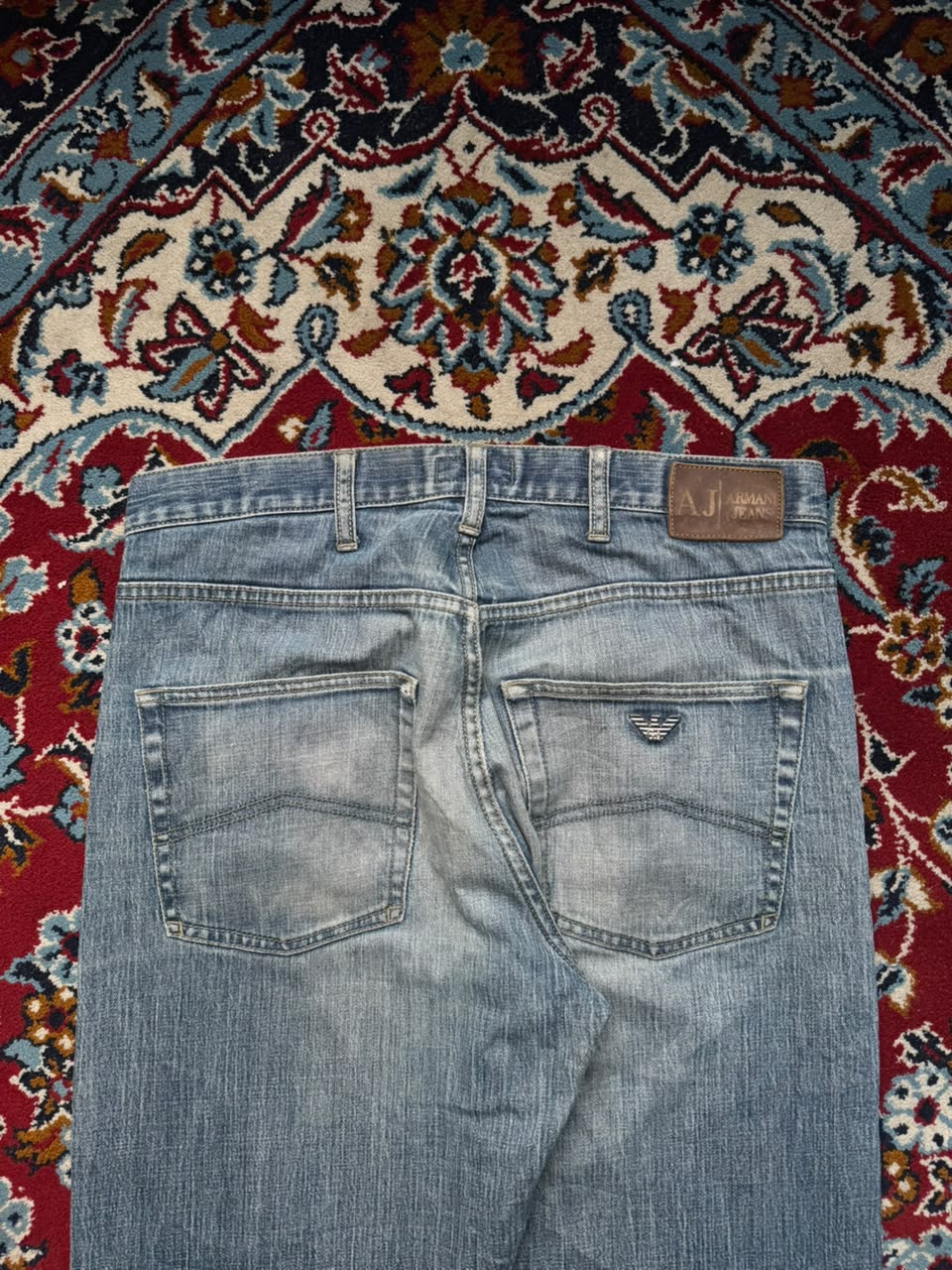 Armani Jeans Comfort Fit Blue Washed Straight Fit Jeans - 32