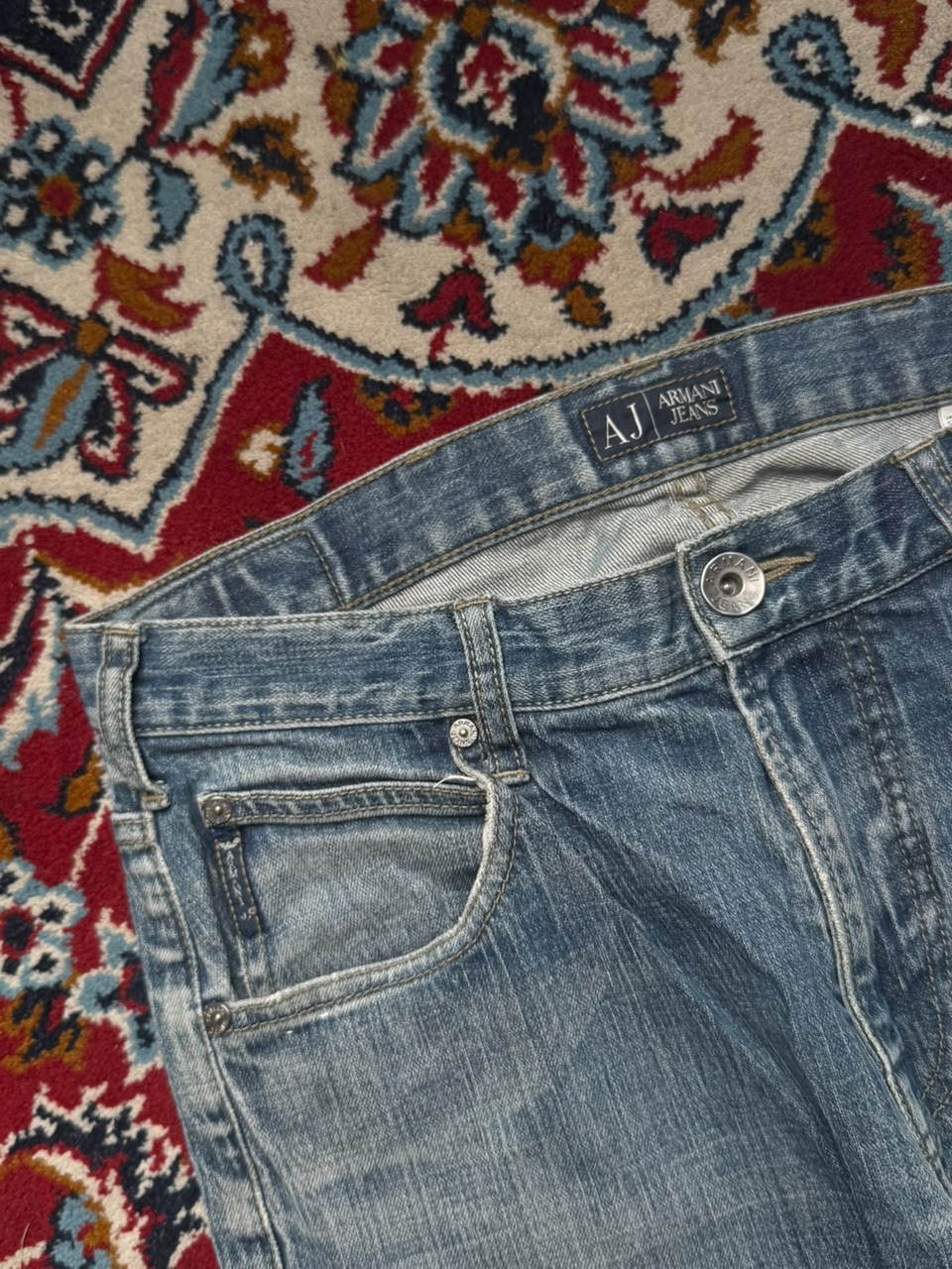 Armani Jeans Comfort Fit Blue Washed Straight Fit Jeans - 32