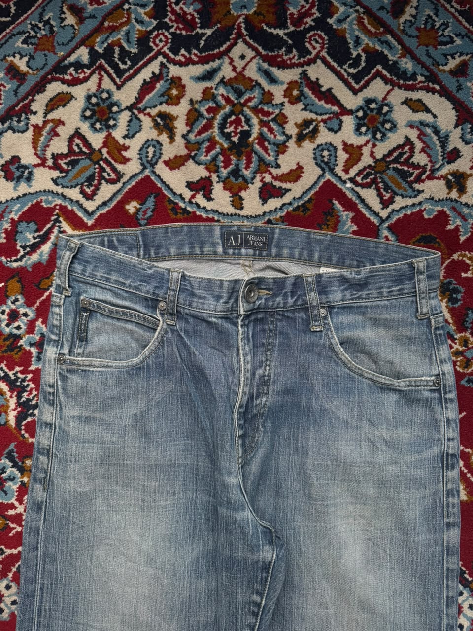Armani Jeans Comfort Fit Blue Washed Straight Fit Jeans - 32