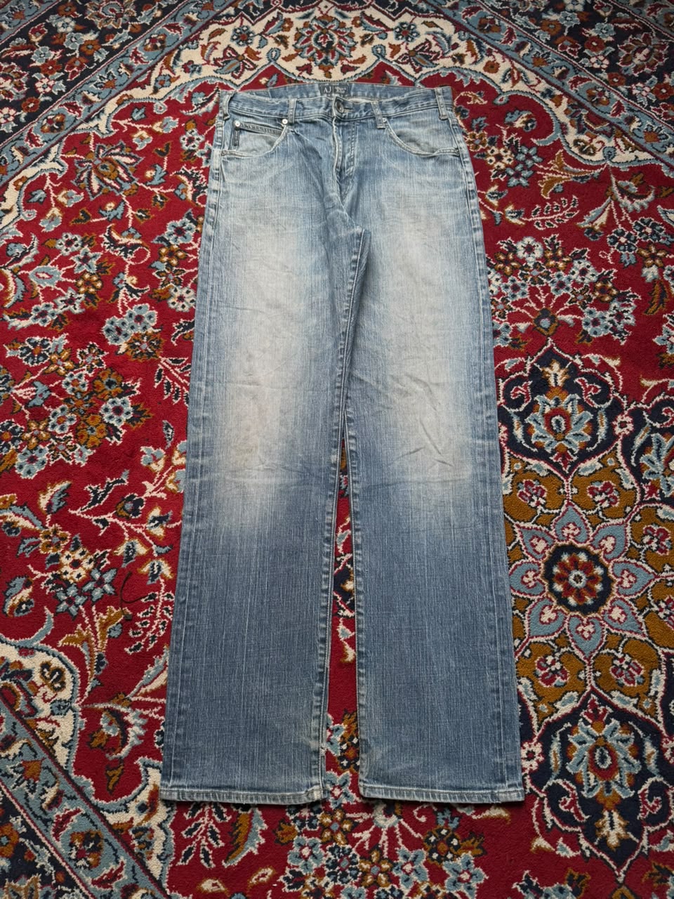 Armani Jeans Comfort Fit Blue Washed Straight Fit Jeans - 32