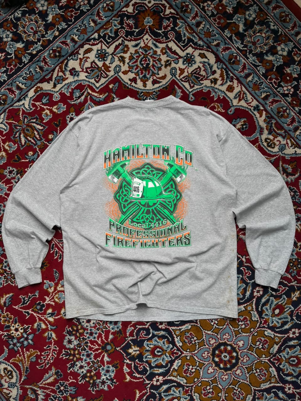 Vintage Gildan Grey Printed Long Sleeve Shirt - L