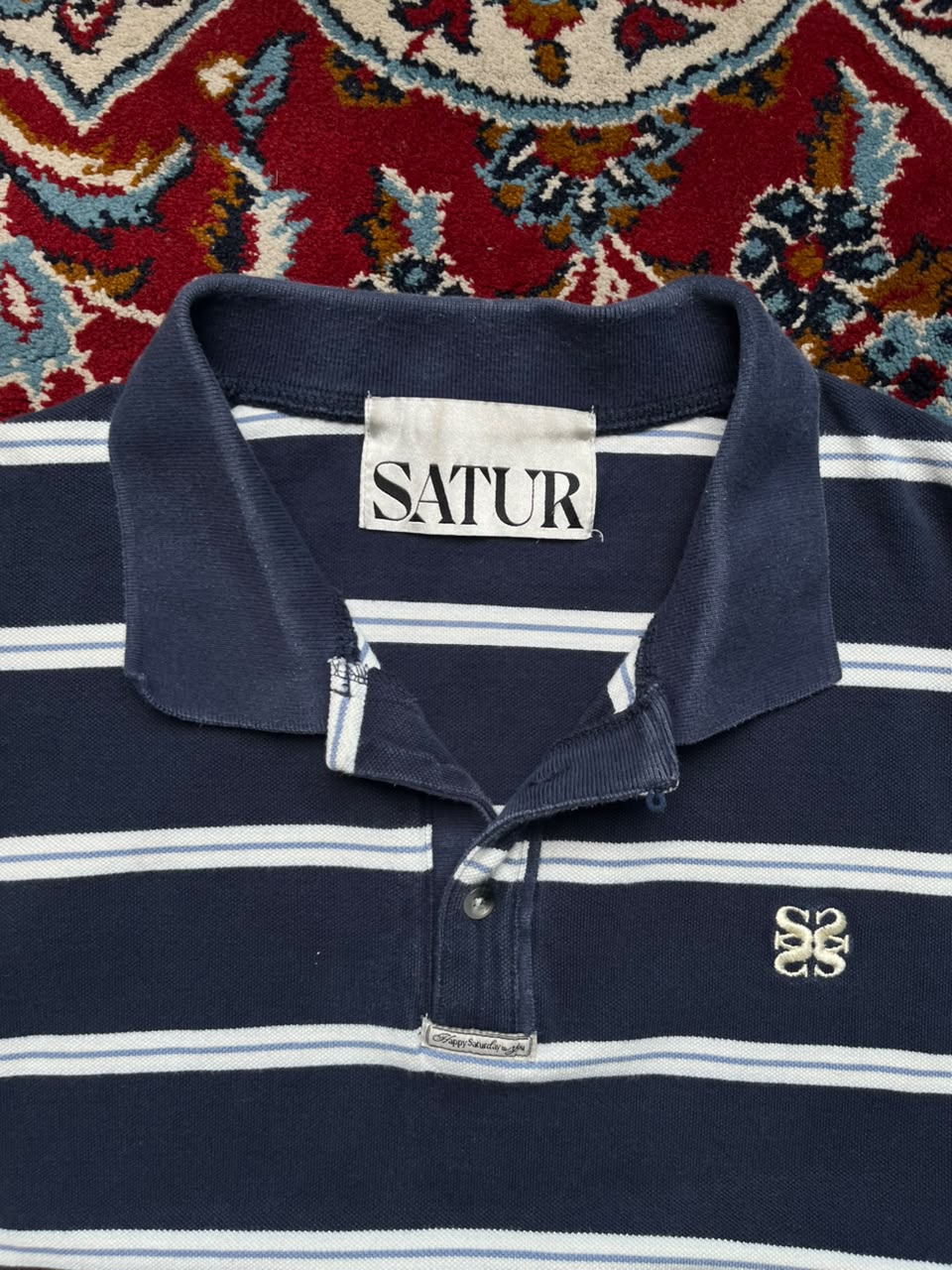 Satur Vintage Stripe Polo Cropped Shirt - L