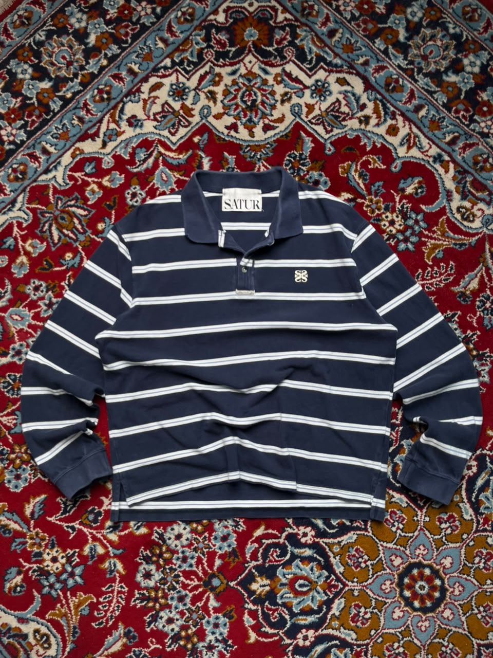 Satur Vintage Stripe Polo Cropped Shirt - L