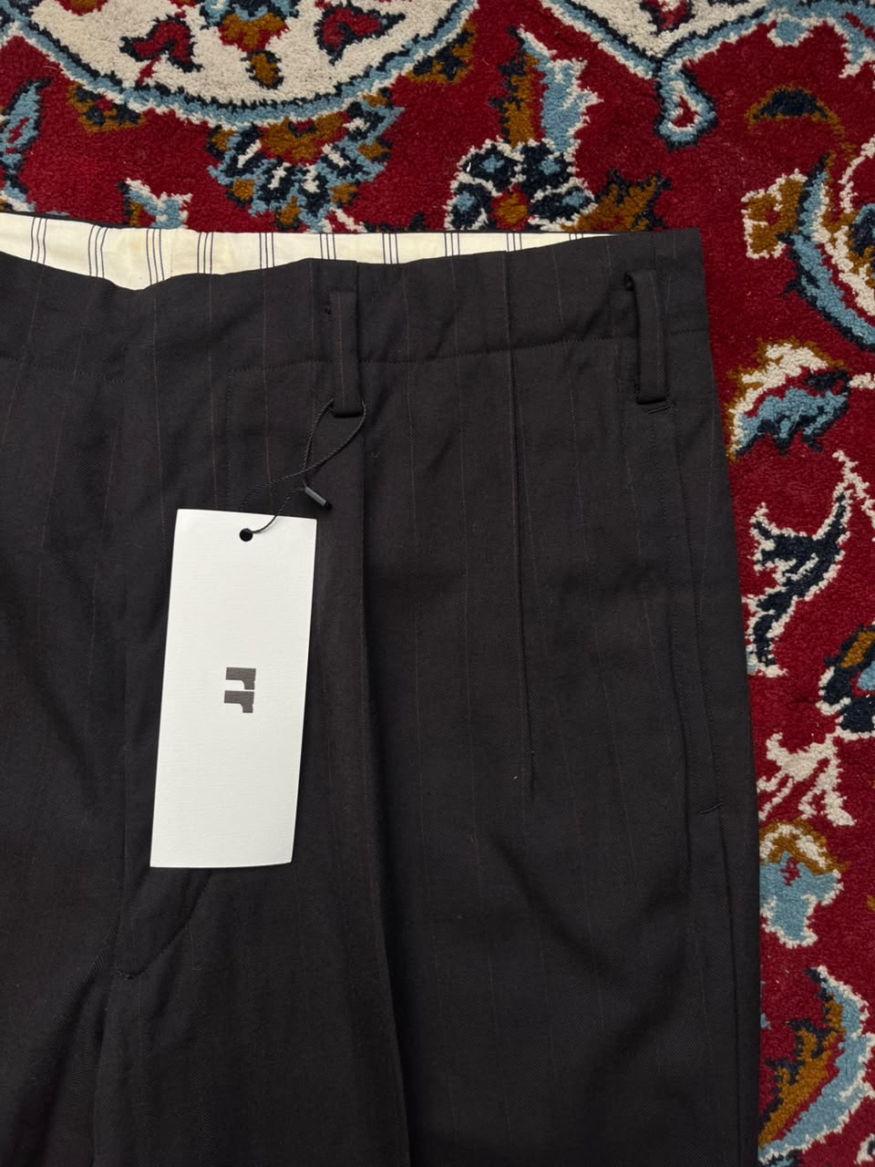 Vintage Dark Charcoal Pinstripe Pleated Straight Fit Dress Pants - 30