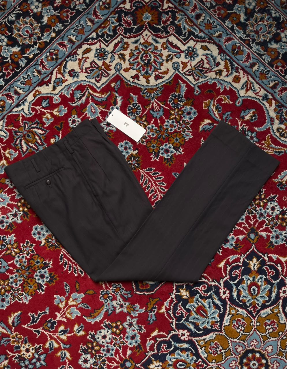 Vintage Dark Charcoal Pinstripe Pleated Straight Fit Dress Pants - 30
