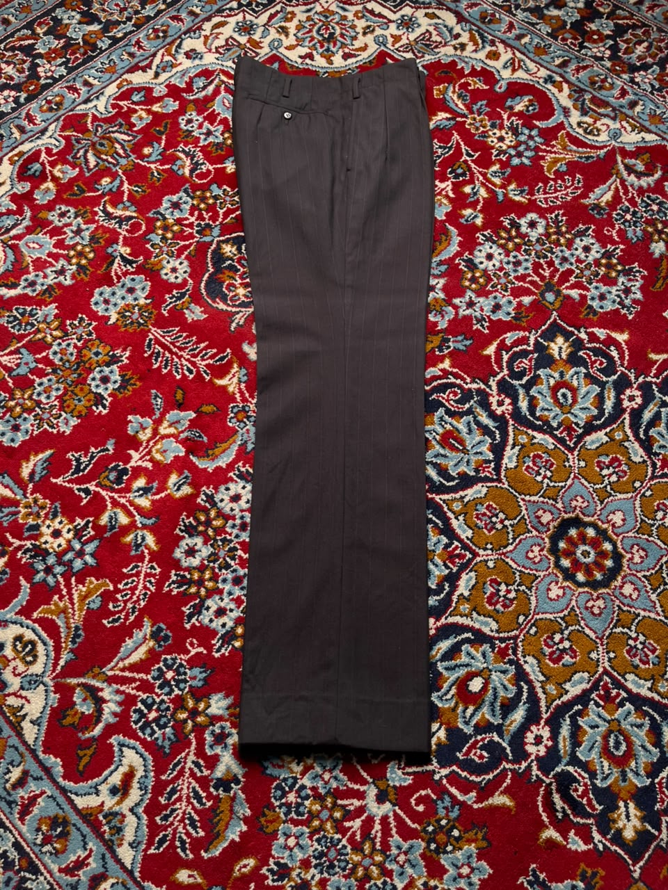Vintage Dark Charcoal Pinstripe Pleated Straight Fit Dress Pants - 30