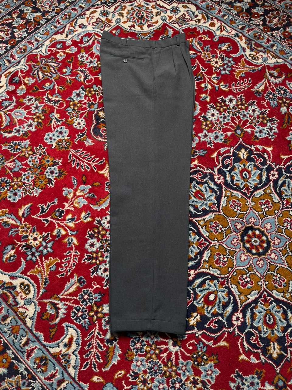 Vintage Big Raman Pleated Cuffed Dark Charcoal Dress Pants - 32