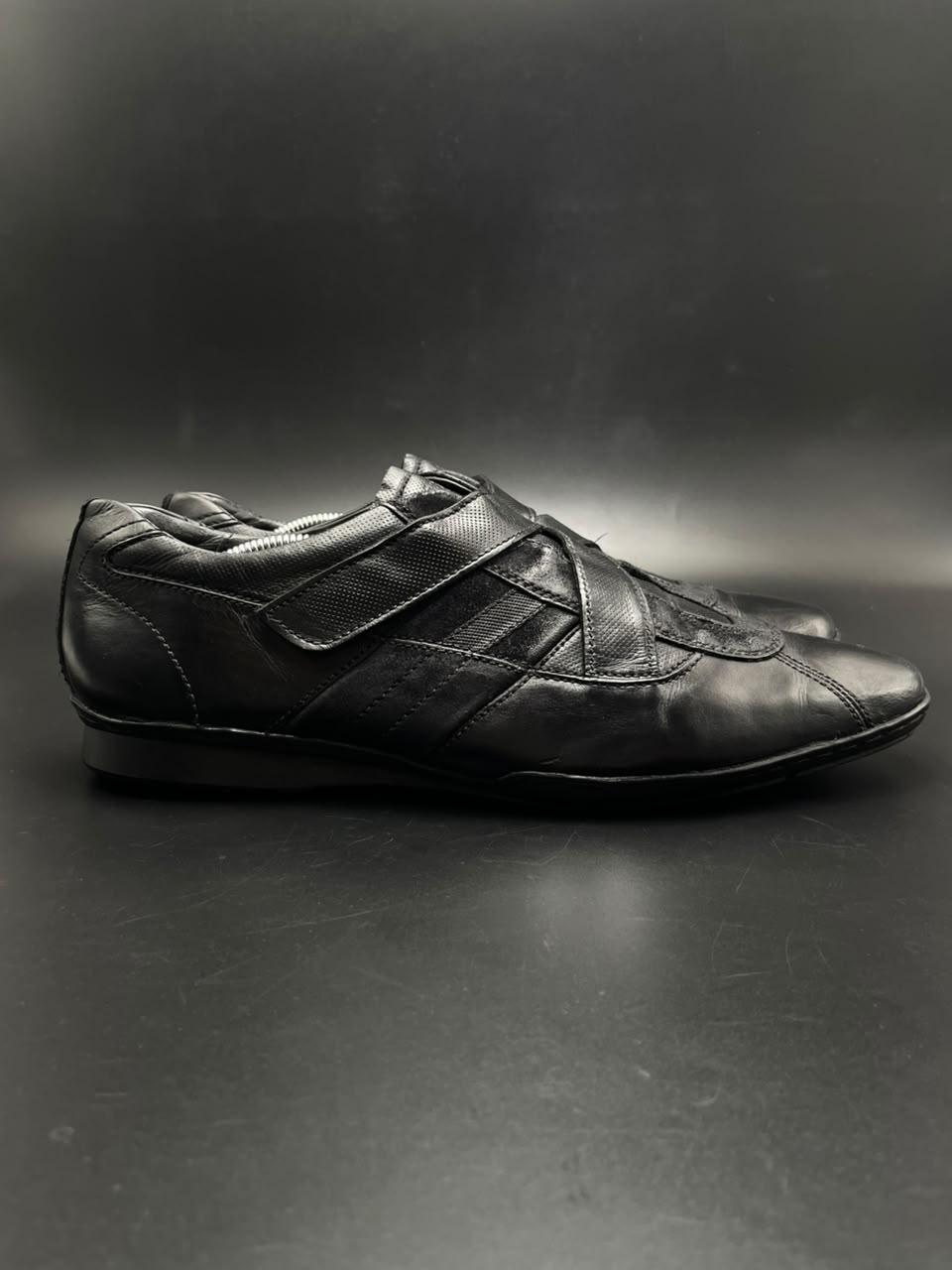 HUGO BOSS Mens Black Leather Strap Slip On Drivers  - 44