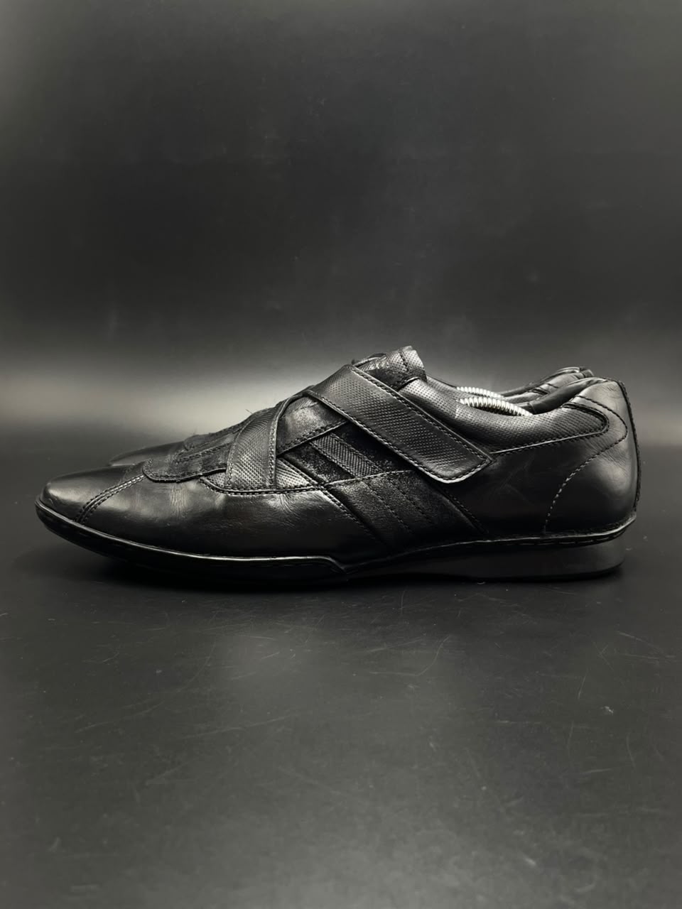 HUGO BOSS Mens Black Leather Strap Slip On Drivers  - 44