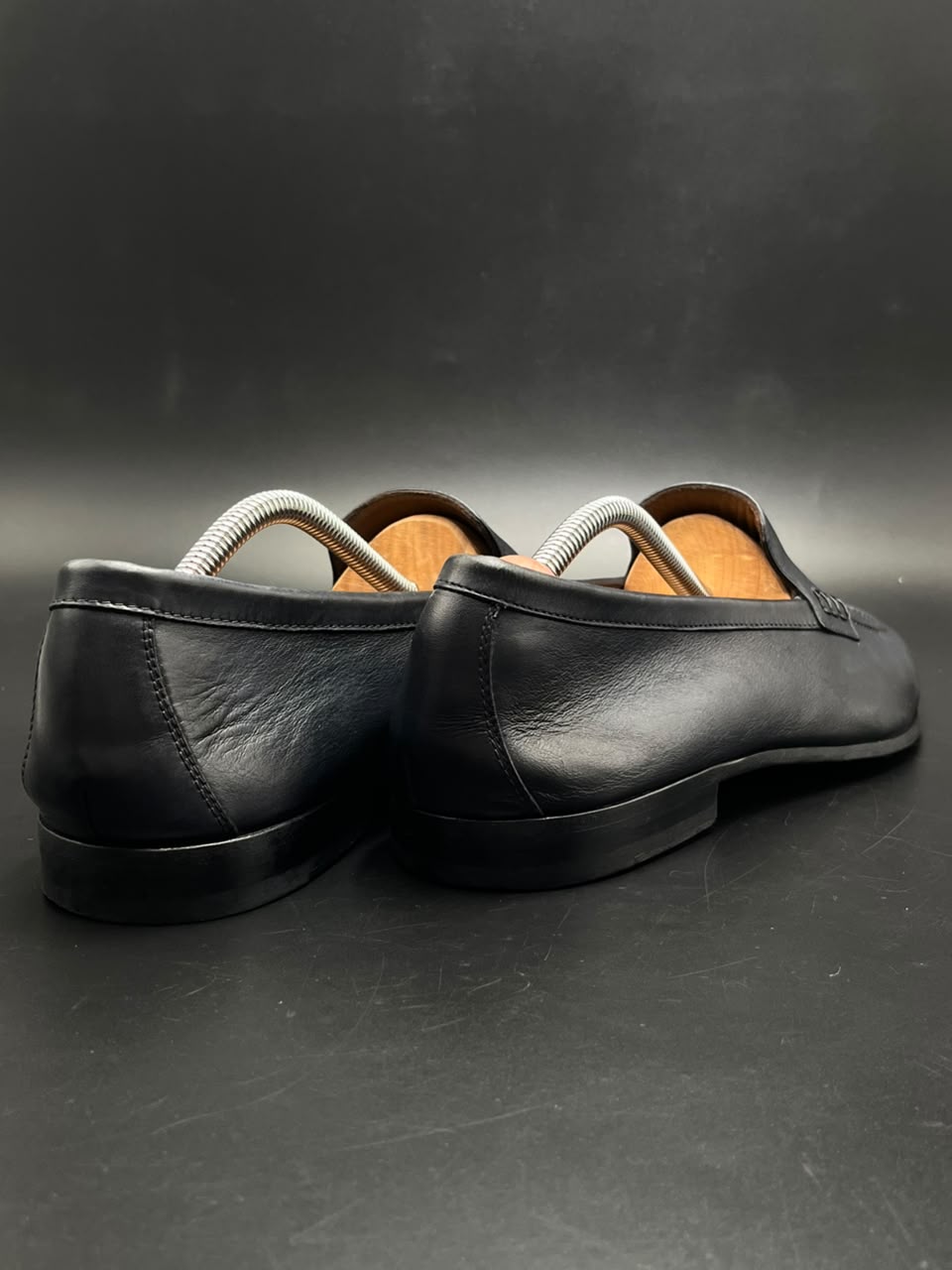 Doucals Black Leather Handmade Penny Loafers - 44