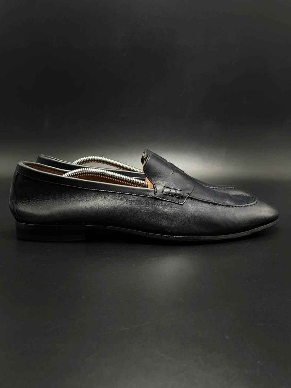 Doucals Black Leather Handmade Penny Loafers - 44