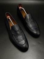 Doucals Black Leather Handmade Penny Loafers - 44