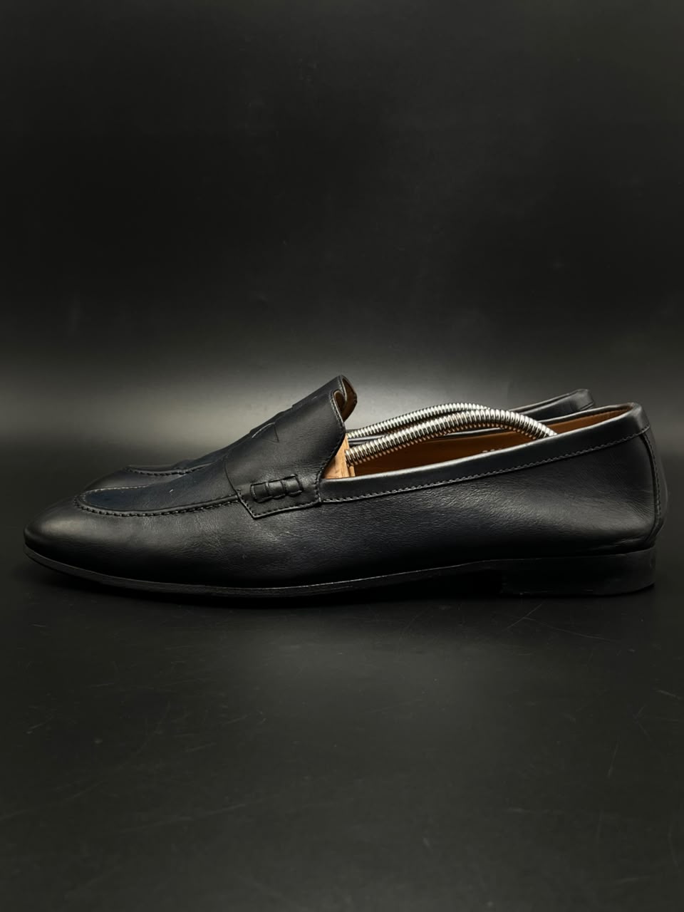 Doucals Black Leather Handmade Penny Loafers - 44
