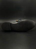 GUCCI Mens Vintage Navy Blue Leather Bamboo Web Bit Loafers - 43