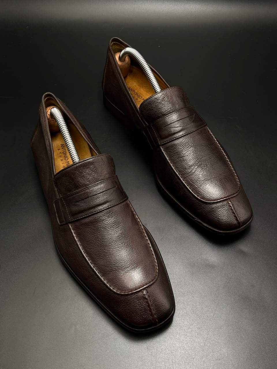 Antonio Miro Studio Mens Brown Grained Leather Penny Loafers - 41