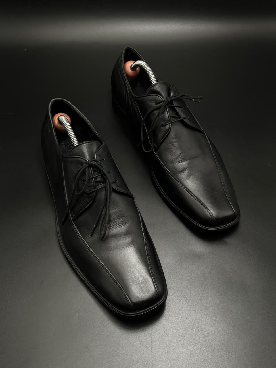 BOSS Hugo Boss Mens Black Leather Square Toe Derby  Shoes - 43.5