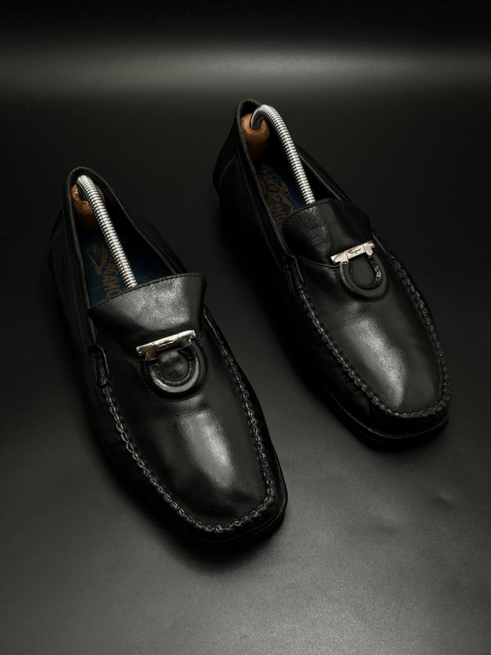 Salvatore Ferragamo Florence Black Leather Moc Toe Loafers - 42